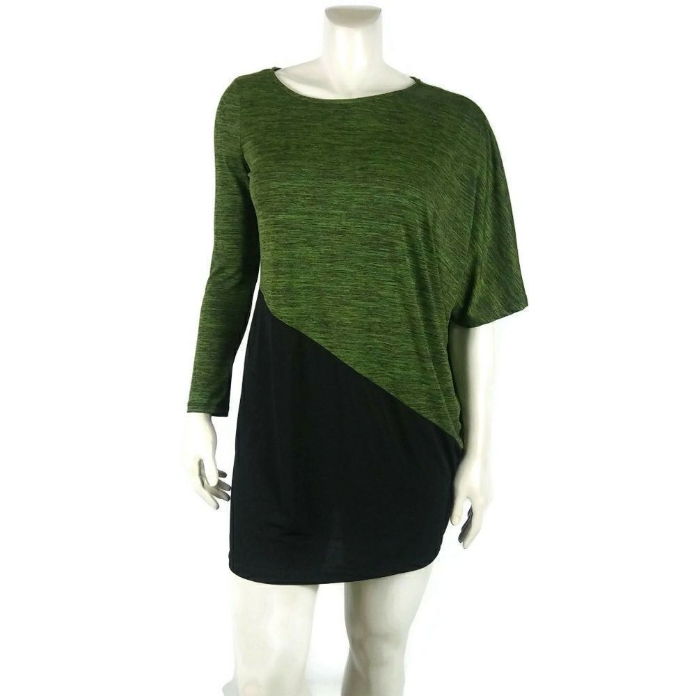 OLEG CASSINI Asymmetrical Black‎ Green Mini Small Dress